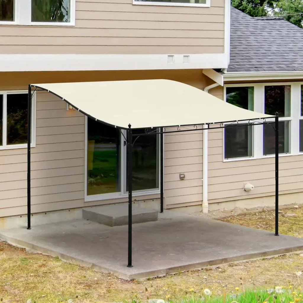 Terrassenüberdachung in geschwungener Form cremeweiß/schwarz
