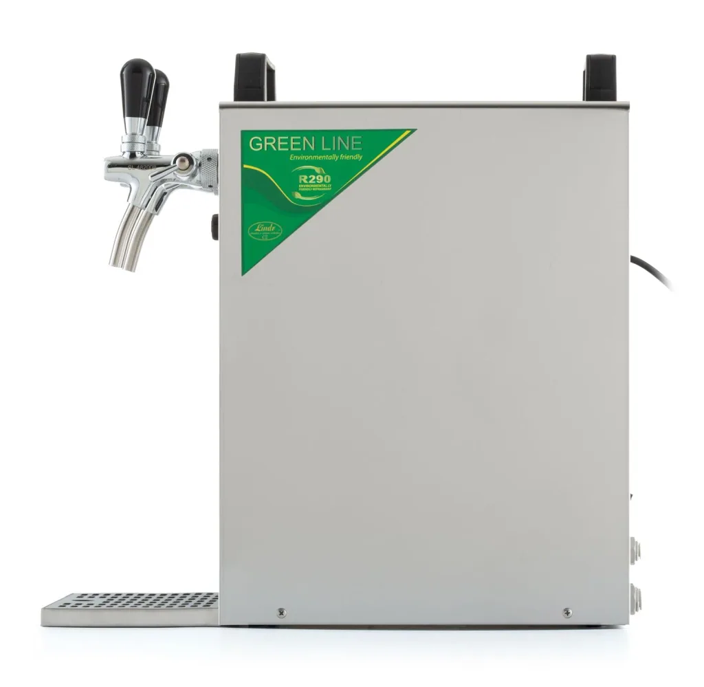 Kontakt 40/K Zapfanlage, Bierzapfanlage 2-leitig Trockenkühlgerät aus Edelstahl, 50 Liter/h, mit Membranpumpe, Green Line