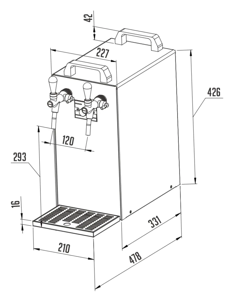 Kontakt 40/K Zapfanlage, Bierzapfanlage 2-leitig Trockenkühlgerät aus Edelstahl, 50 Liter/h, mit Membranpumpe, Green Line