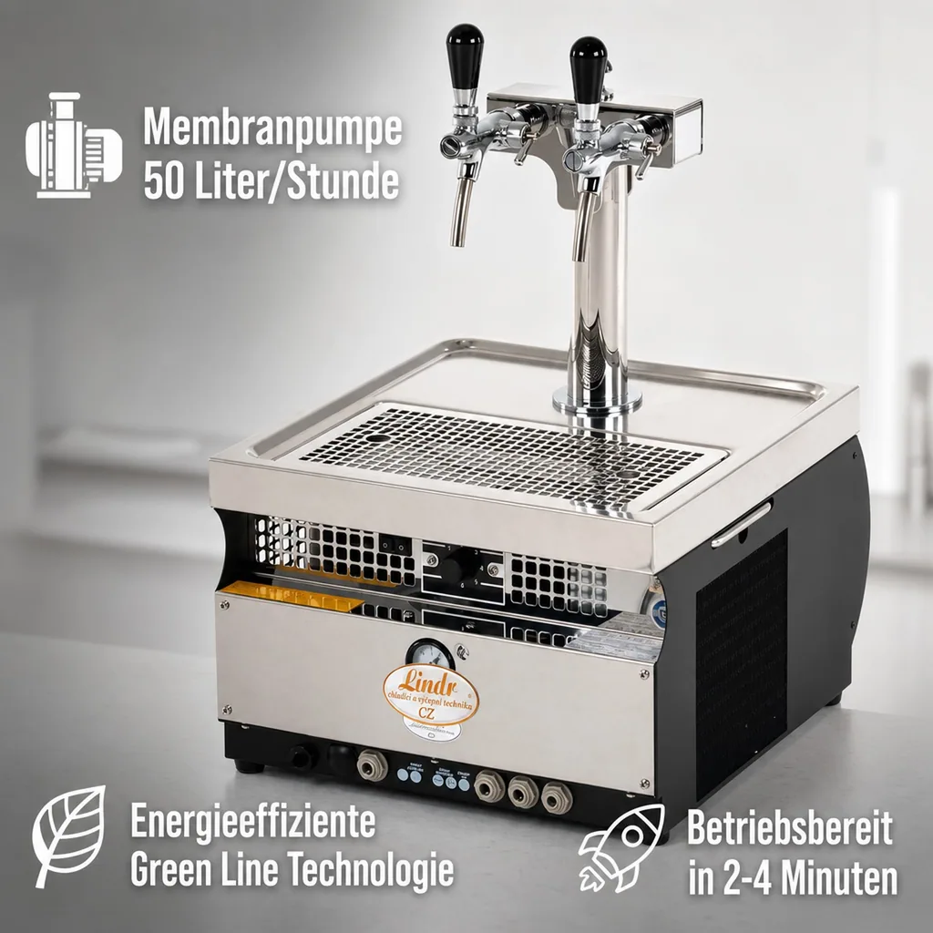 Zapfanlage, Bierzapfanlage Kontakt 55/K Profi, 2-leitig Trockenkühlgerät aus Edelstahl, 50 Liter/h Membranpumpe, Green Line