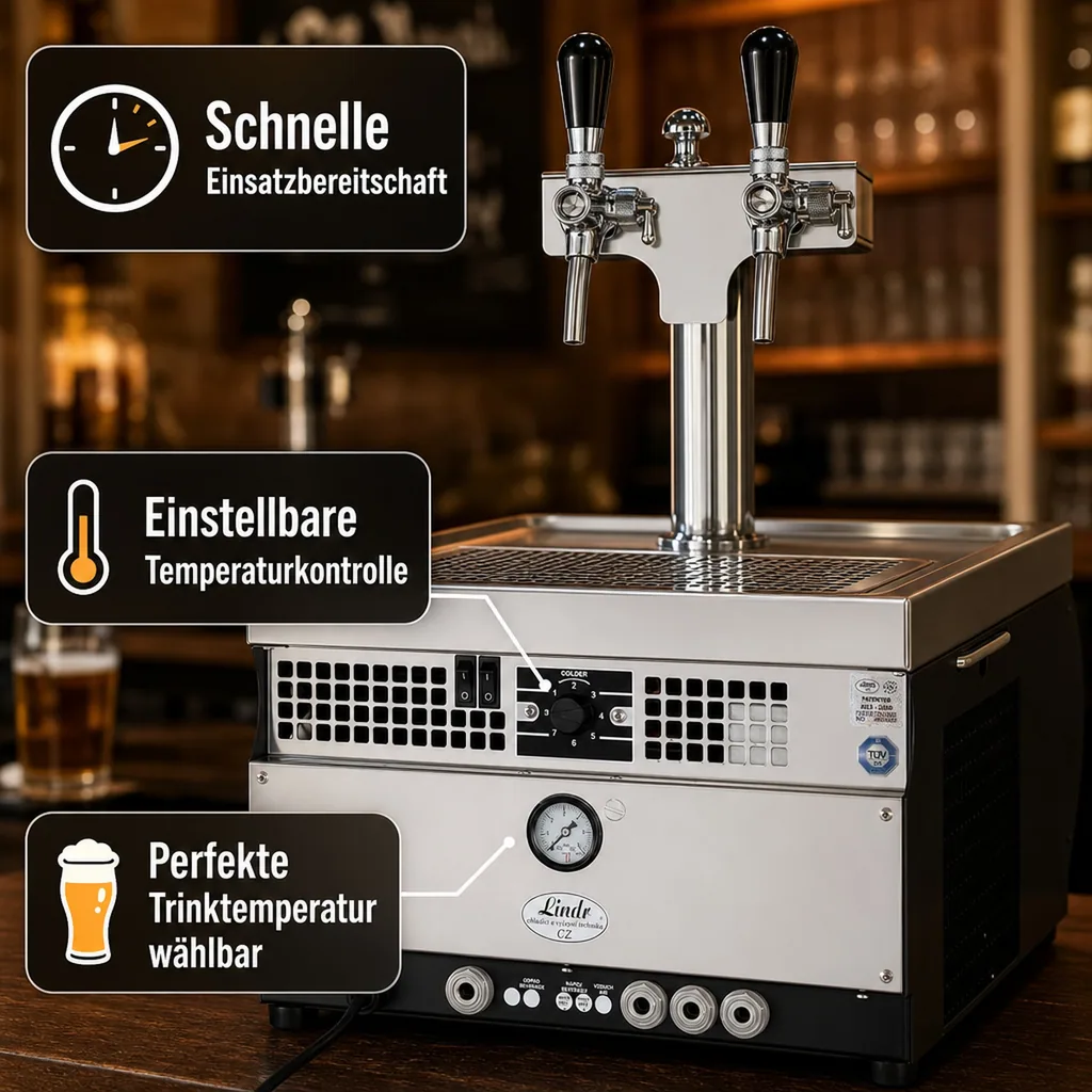 Zapfanlage, Bierzapfanlage Kontakt 55/K Profi, 2-leitig Trockenkühlgerät aus Edelstahl, 50 Liter/h Membranpumpe, Green Line