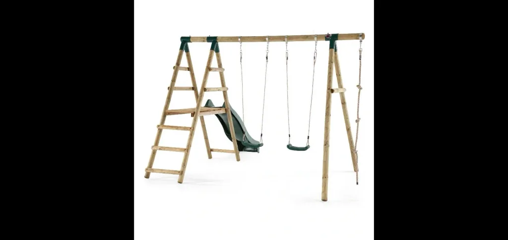 Holz Schaukelset Giant Baboon, Outdoor-Schaukelset für Kinder, Doppelschaukel, Kletterseil, Rutsche, natur