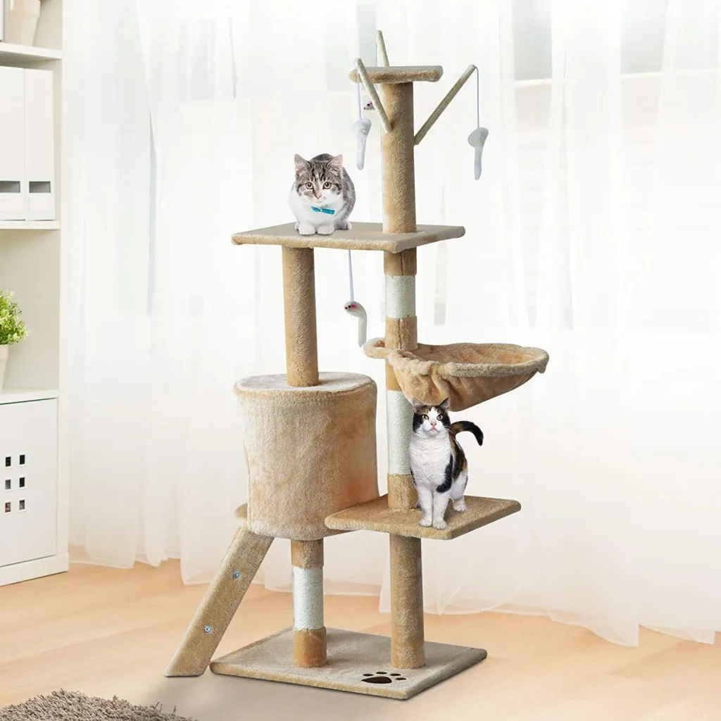 Katzenbaum Kratzbaum Katzenkratzbaum Kletterbaum 4 Spielzeug Beige