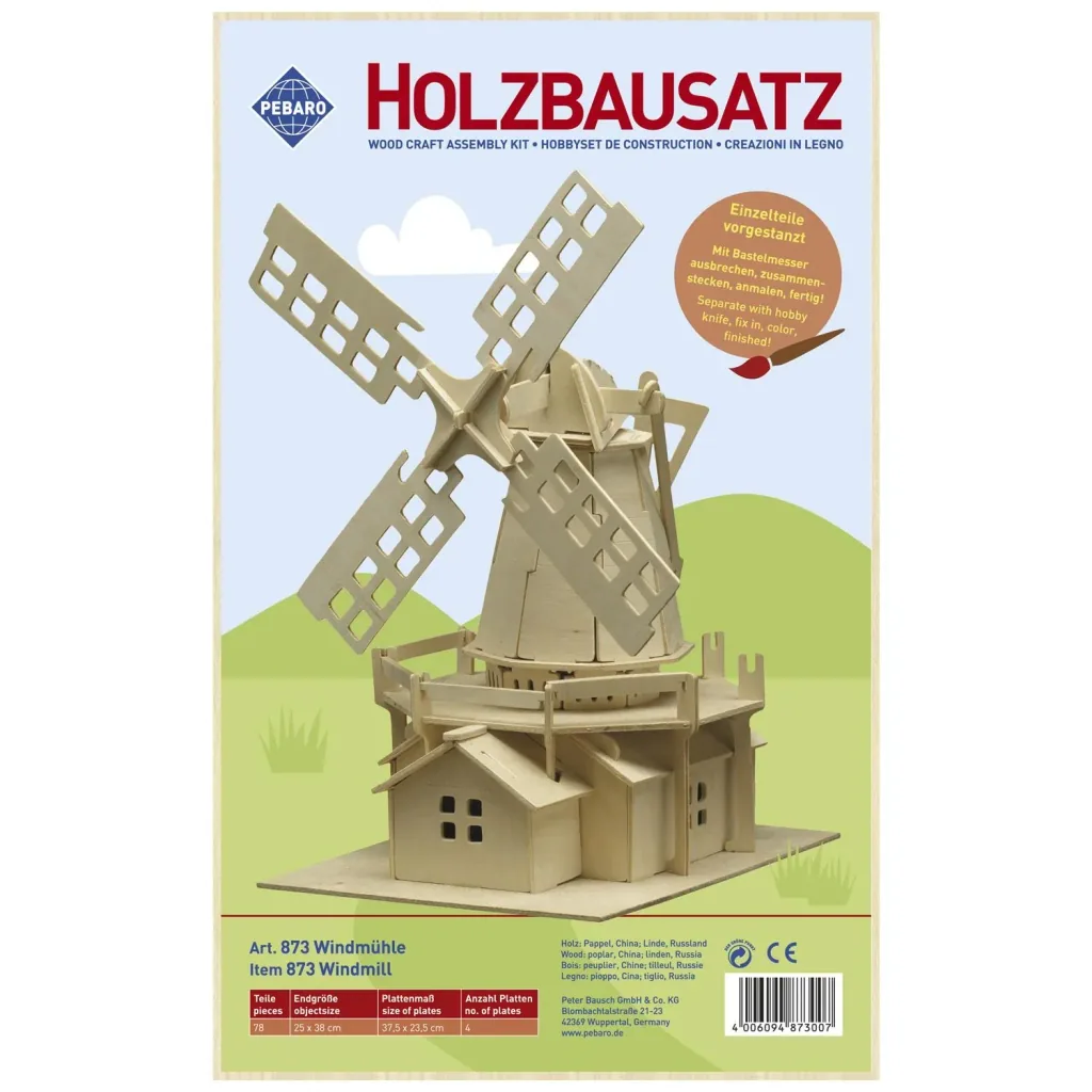 Holzbausatz "Windmühle", 25 x 38 cm