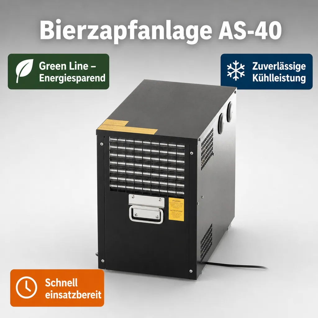 Zapfanlage, Bierzapfanlage AS-40, 2-leitig, Durchlaufkühler, Nasskühler - Untertheke, Green Line