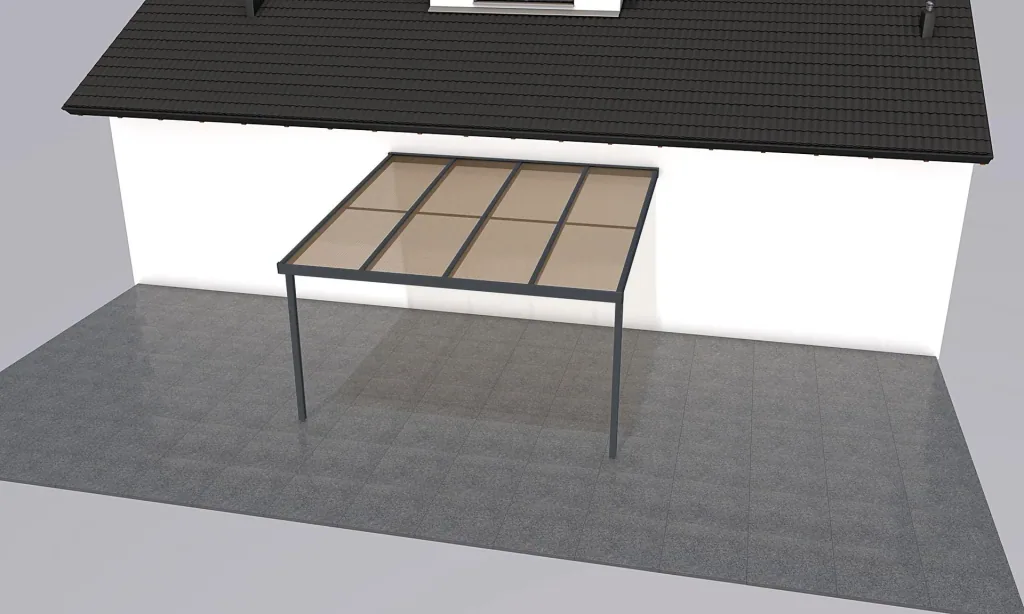 Terrassendach Premium, anthrazit, 4102 x 4060 mm - Acryl Stegplatten 16mm, bronze