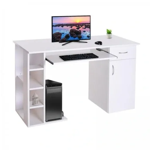Computertisch Schreibtisch Bürotisch mit Schrank PC Tisch Holzfurnier
