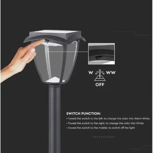 VT-984 Sevilla Solar Gartenpfosten Solar LED Lampe - 2 Lichtfarben