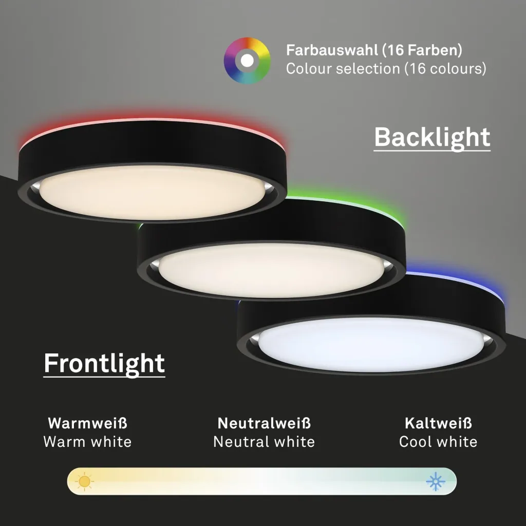 LED Deckenleuchte, rund, Ø 36 cm, CCT, Bewegungssensor, 30 Watt, schwarz