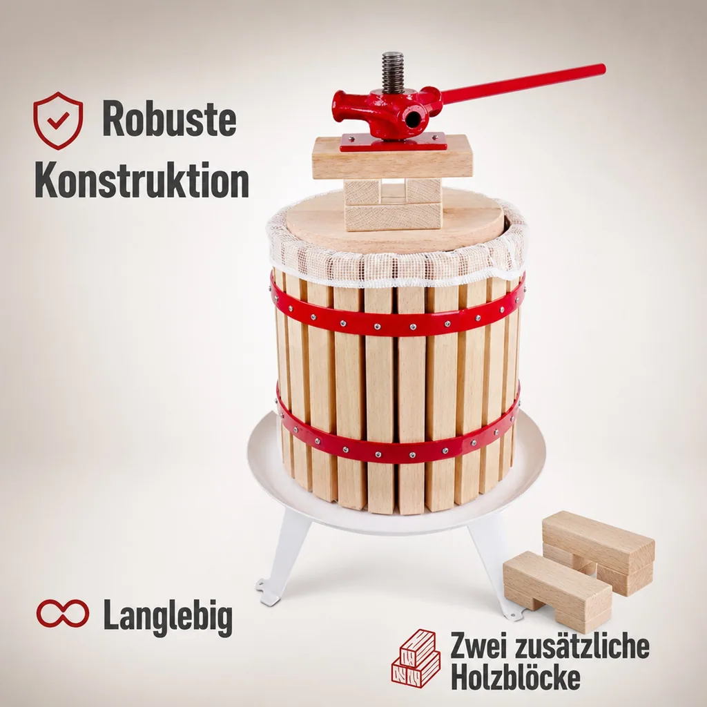 Saftpresse, Obstpresse, Weinpresse, Apfelpresse - Korb aus Holz 12L