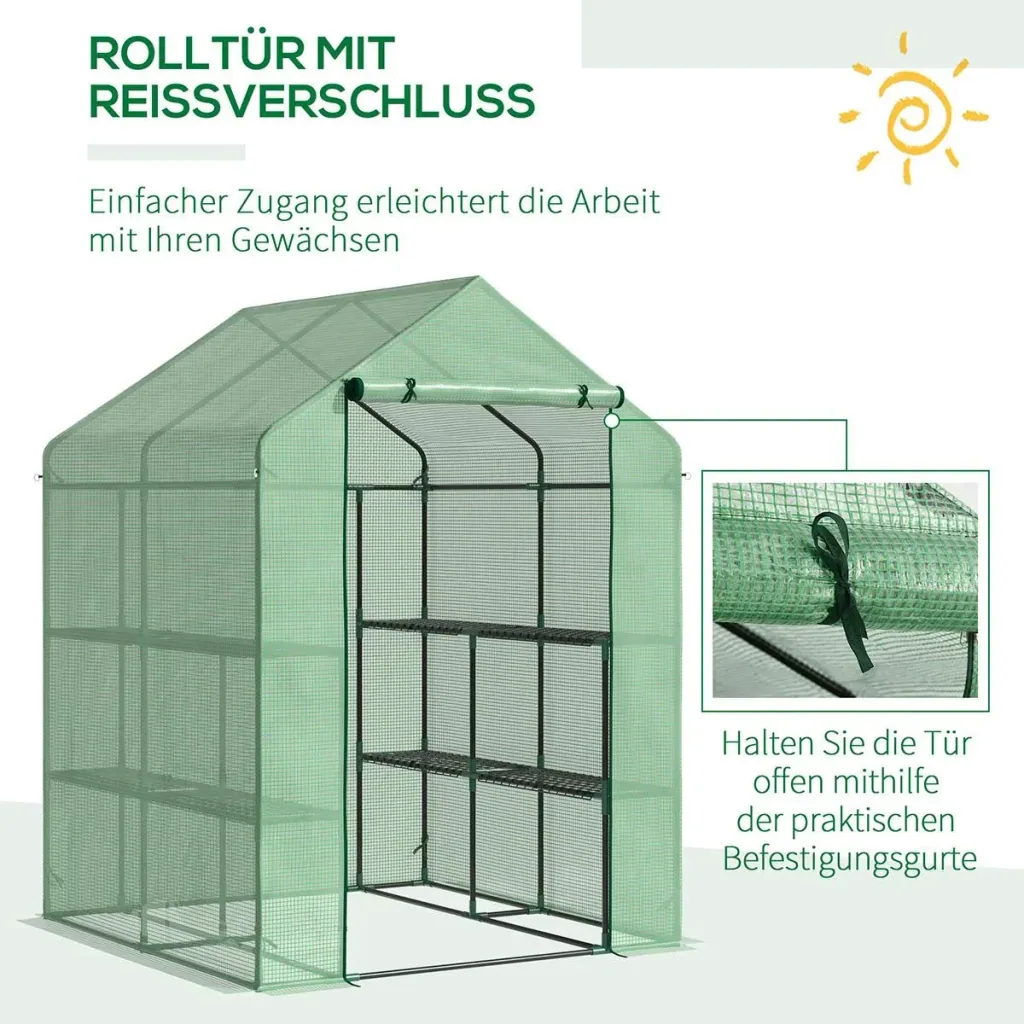 Foliengewächshaus Gewächshaus Treibhaus mit Blumenregal Frühbeet Tomatenhaus Pflanzenhaus für Garten, aus Stahlrohl und