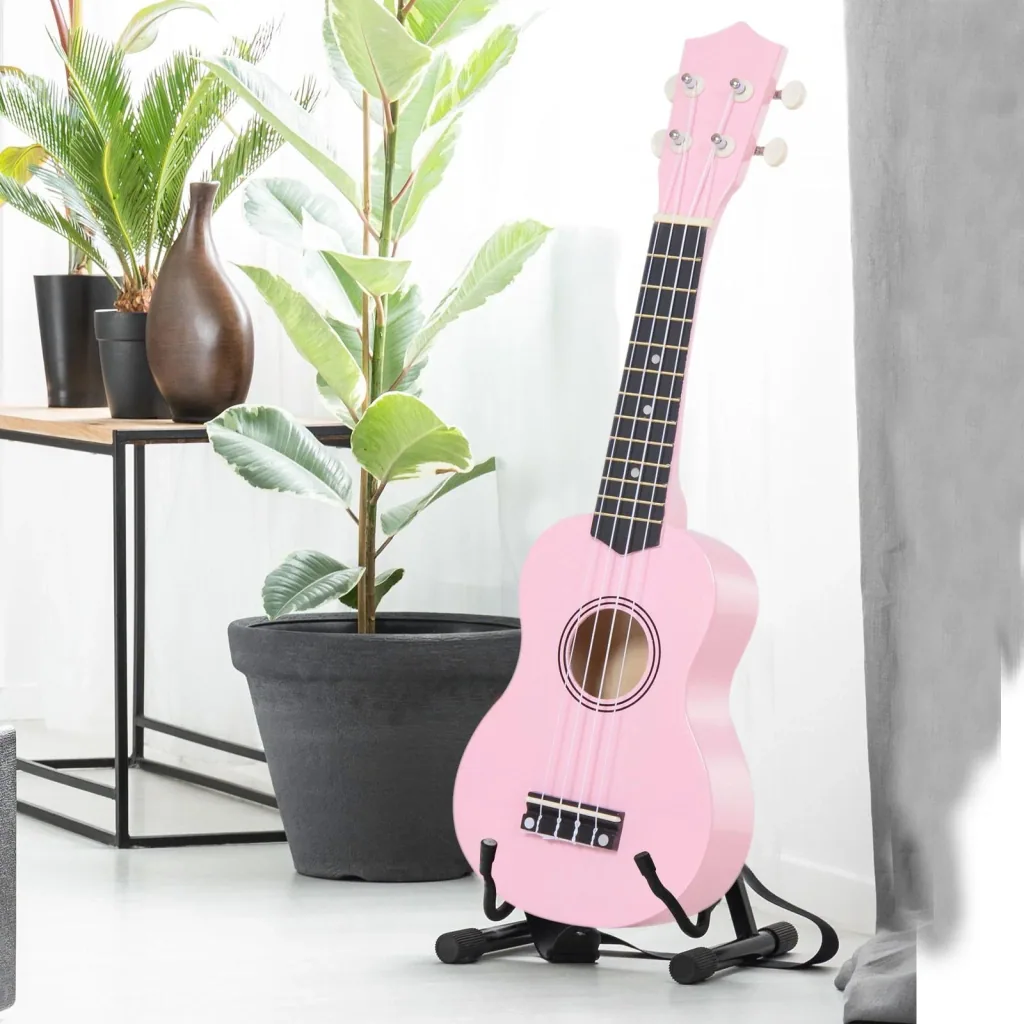 Ukulele Saiteninstrument Anfänger Nylonsaiten Birkenholz Rosa 53 x 17,5 x 6,2 cm