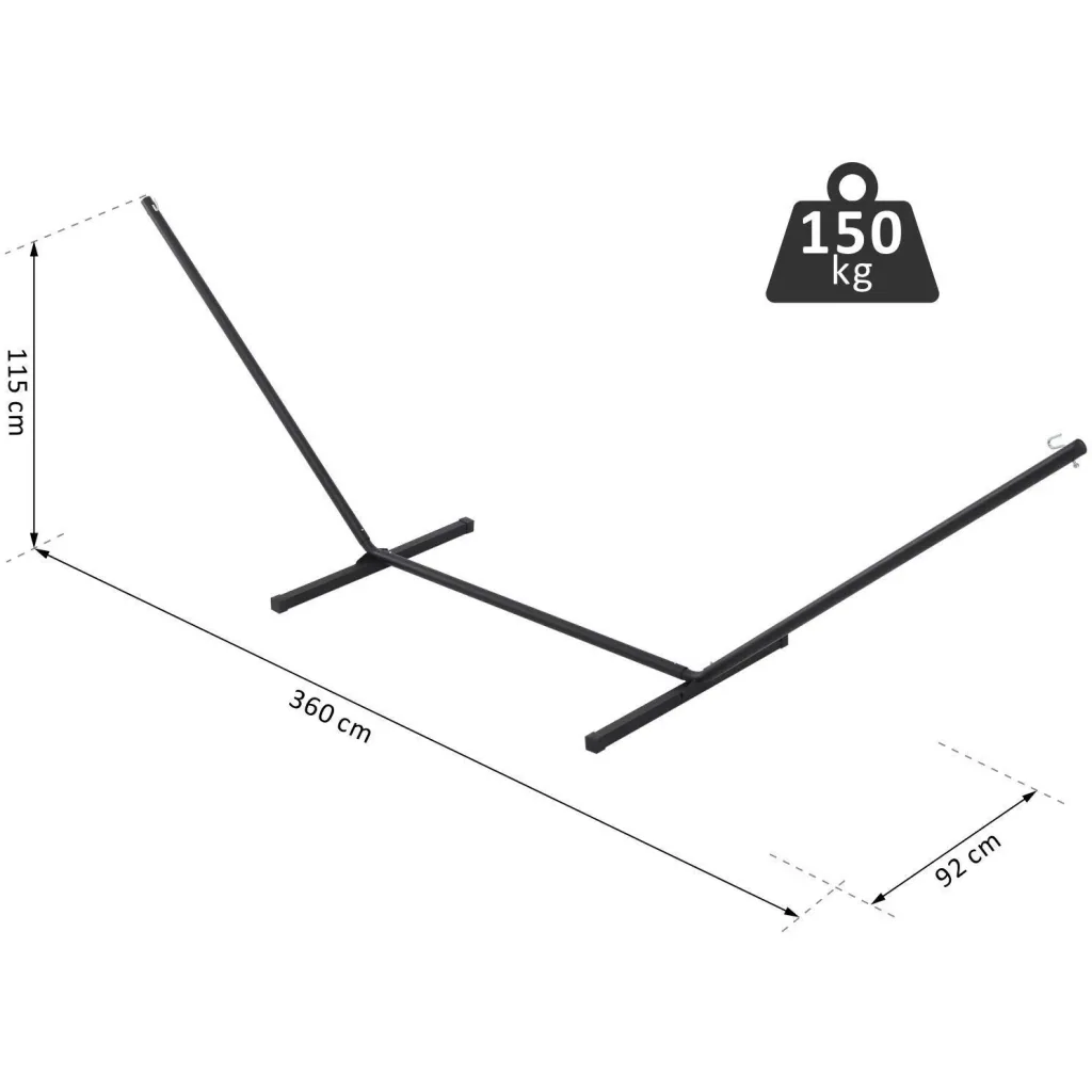 Hängemattengestell für Hängematte Hängemattenständer mit Hacken Garten Strand Metall 360x92x115cm bis 150kg