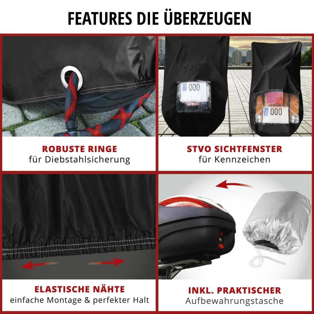 Motorrad-Garage, Vespa-Abdeckung wasserdicht Größe S - 185 x 90 x 110 cm schwarz
