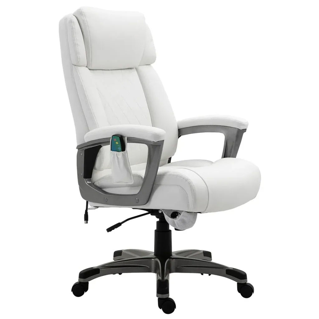Massage-Bürostuhl 6-Punkt-Massage-Drehstuhl aus Kunstleder mit gewölbter Kopfstütze und Armlehne Weiß 70 x 76,5 x 114-12