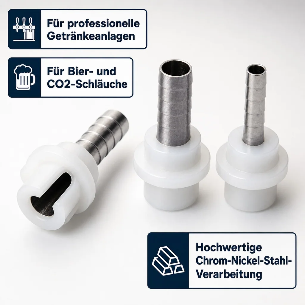 Schlauchtülle, Tülle Gerade für Bier oder CO2 Schlauch mit Angespritzter Dichtung, 4mm