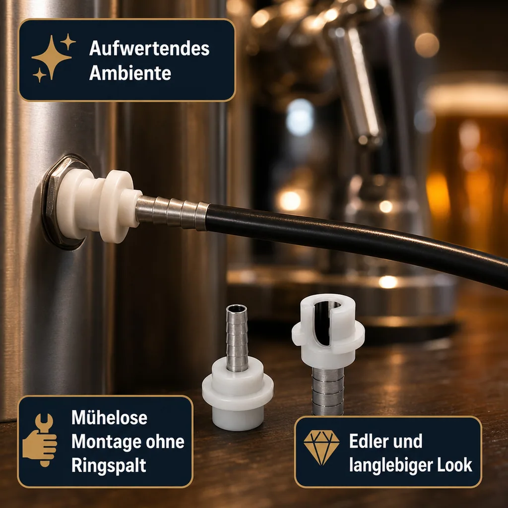 Schlauchtülle, Tülle Gerade für Bier oder CO2 Schlauch mit Angespritzter Dichtung, 4mm