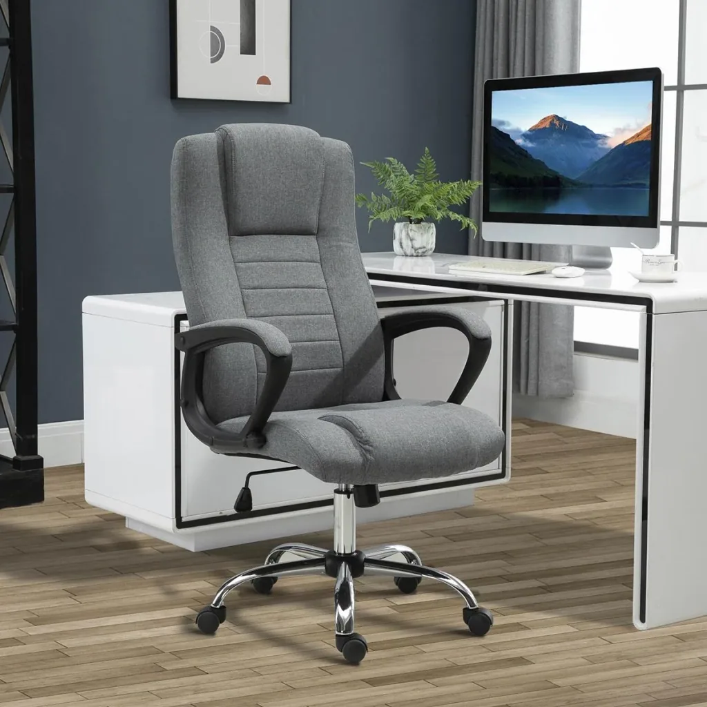 Bürostuhl Computerstuhl mit Wippenfunktion Kopfstütze ergonomischer Schreibtischstuhl drehbar höhenverstellbar Leinen-To