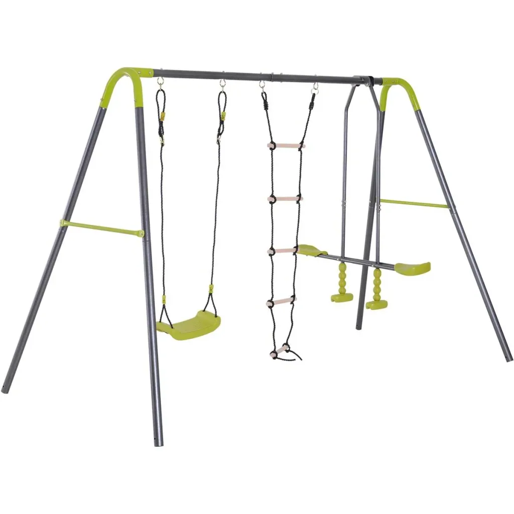 Kinder Gartenschaukel mit Wippe und Seilleiter schwarz/hellgrün