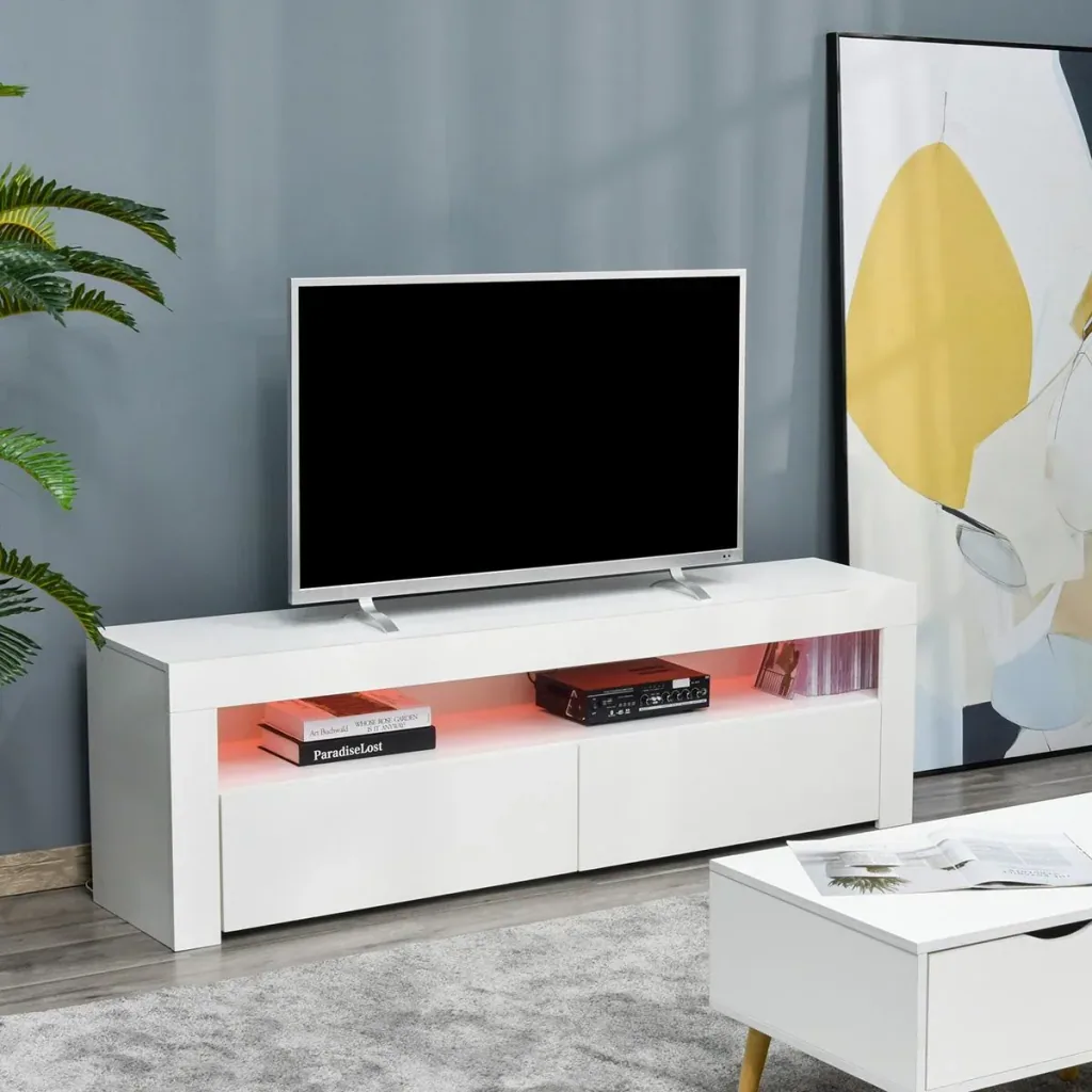 Fernsehtisch Fernsehschrank TV-Board TV-Schrank Unterschrank mit LED und Schublade MDF Spanplatte Weiß 160 x 35 x 50 cm