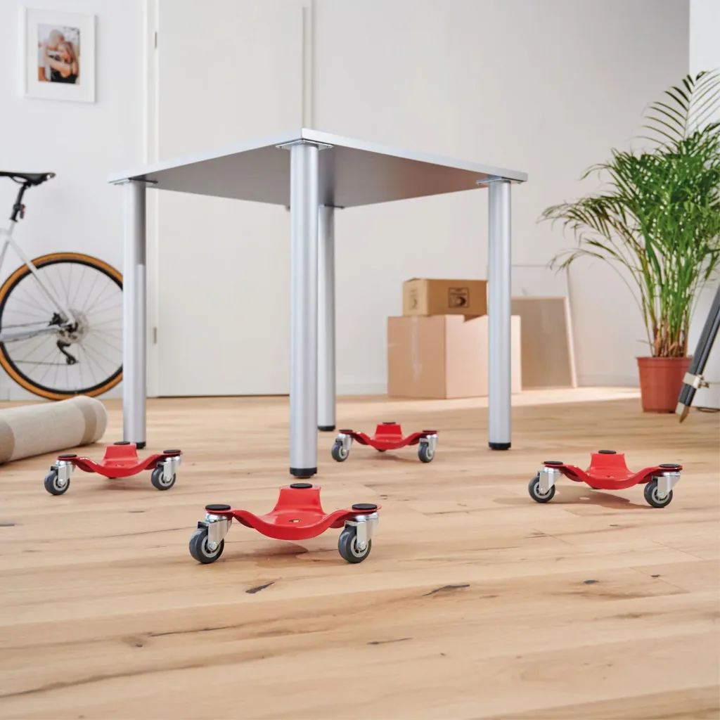 Transporthilfe MM 1196, 25 x 25 x 7,5 mm, softe Rollen Ø 50 mm, Stahl beschichtet, rot, Tragkraft 100 kg
