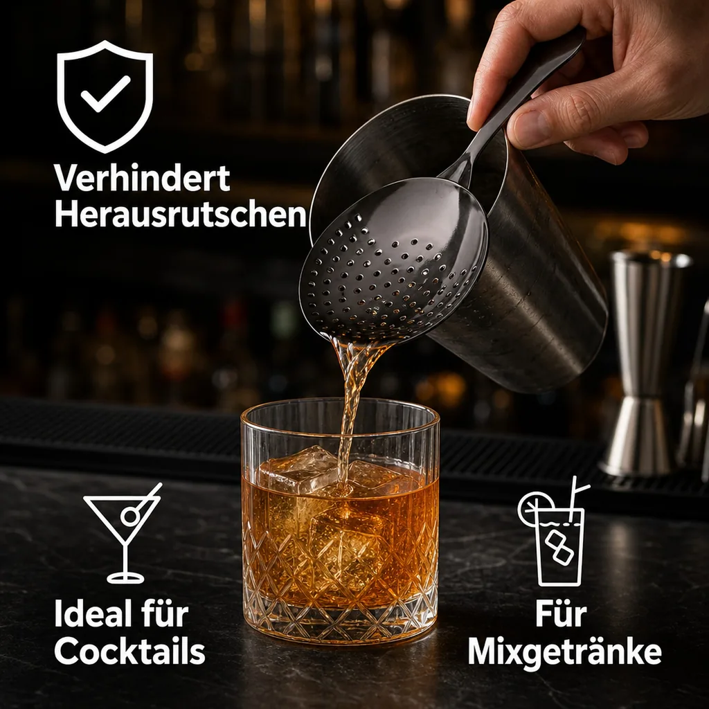 Julep Sieb, Julip Strainer - Edelstahl 304 - Gunmetal Black - Ergonomisches Barsieb