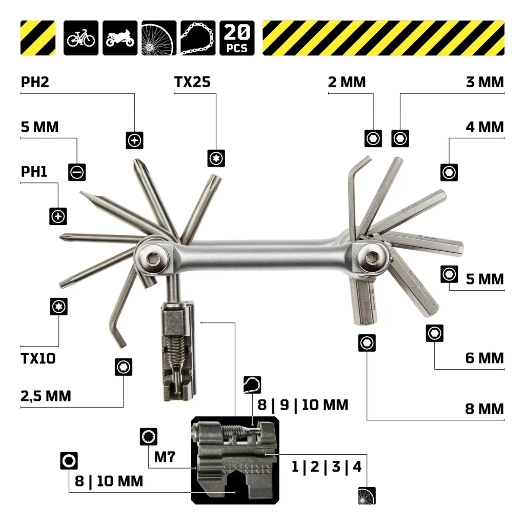 Multi-Tool für Zweiräder - 20 in 1