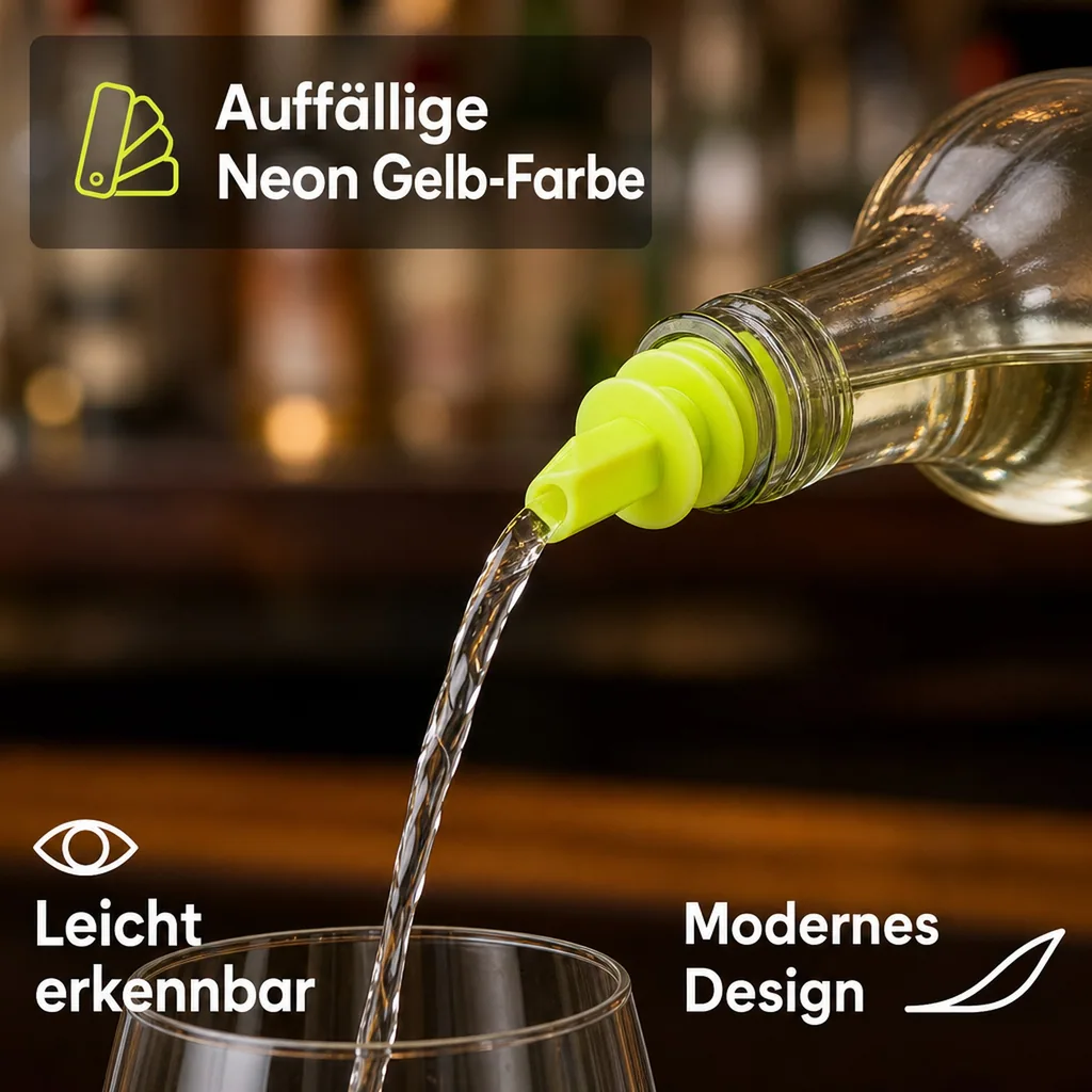 Ausgießer, Flaschenausgießer, Schnaps Dosierer für Flaschen Billy Neon Gelb - für fast alle Flaschengrößen von 0,5 - 1,5 L, 1 Stück