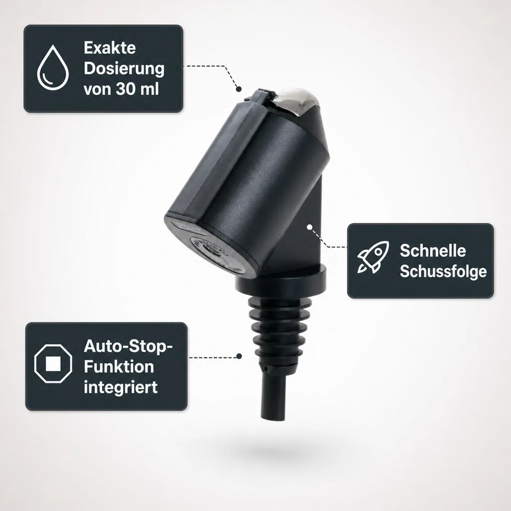 Portionierer, Ausgießer - "Bottle Master 3000" schwarz, für 0,5 - 1,5 Liter Flaschen, Ausgießer, Ausschankmenge: 30 ml