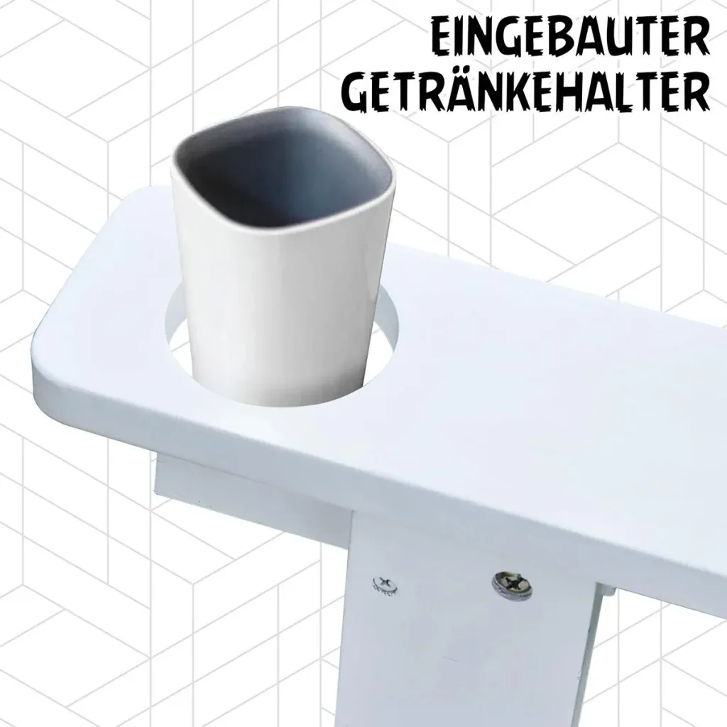 Gartenstuhl mit Getränkehalter weiß