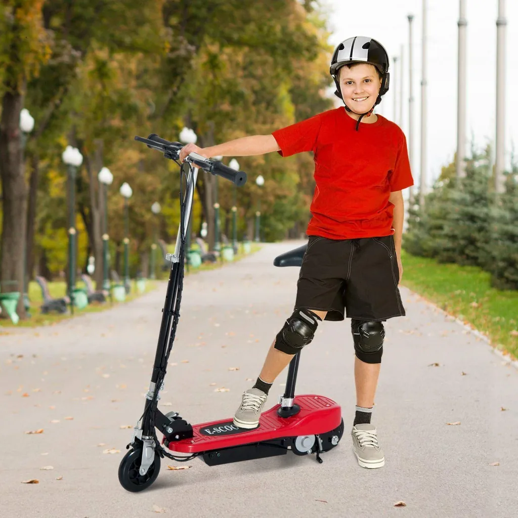 Elektroroller Kinderroller mit Sitz Cityroller 120W Rot