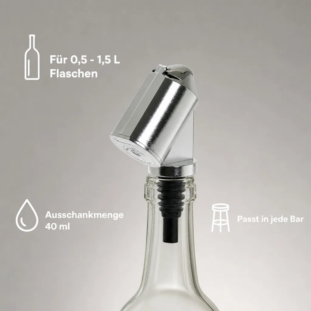 Flaschenportionierer, Ausgießer - Bottle Master 3000, für 0,5 - 1,5 L Flaschen, verchromt, Ausschankmenge: 40 ml