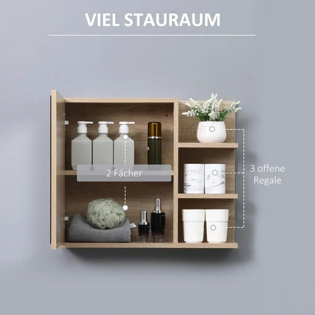 Badezimmerschrank mit Spiegel - Holzoptik - 60 x 18 x 50 cm
