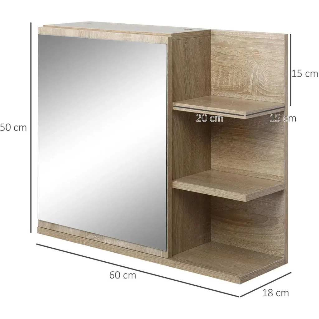 Badezimmerschrank mit Spiegel - Holzoptik - 60 x 18 x 50 cm