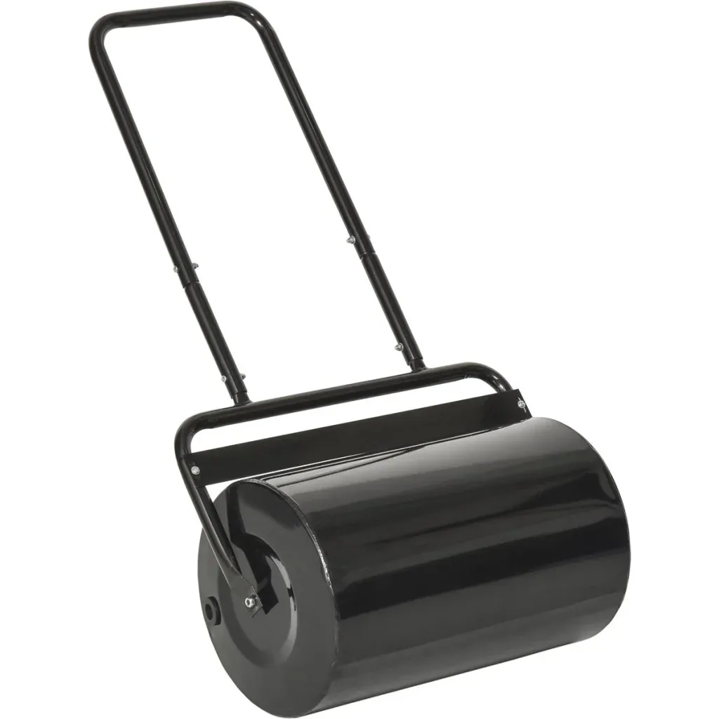 Rasenwalze mit U-Griff, Gartenwalze, Gartenrolle, 32 cm Durchmesser, 38 L Wasser-/62 kg Sand, Metall, Schwarz, 57 x 32,5
