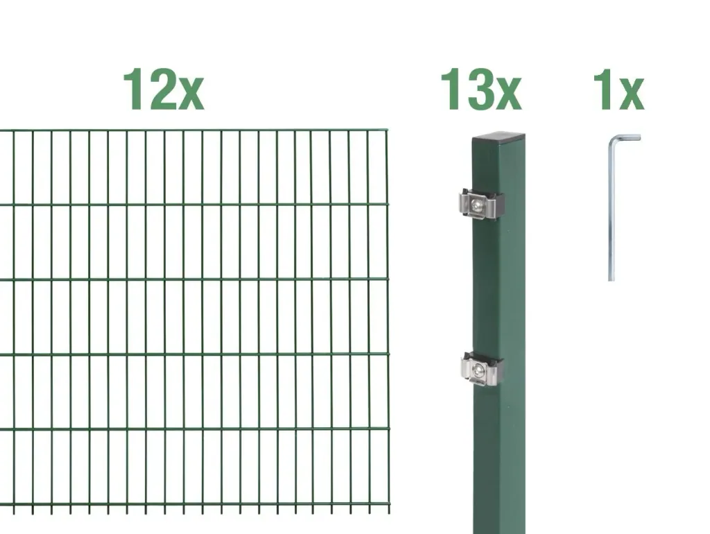 Doppelstabmattenzaun Komplettset, grün, Höhe 100 cm, Länge 24 m