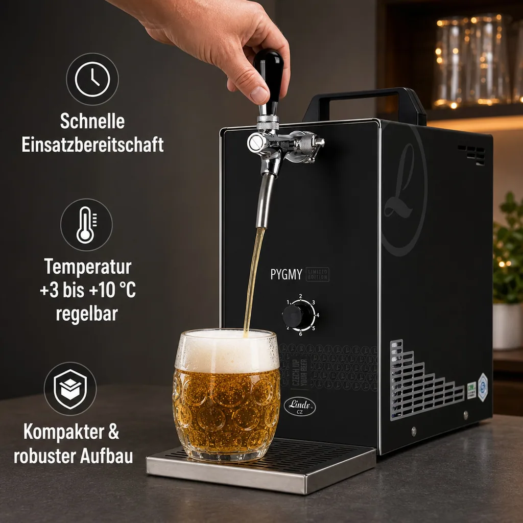 Zapfanlage, Bierzapfanlage PYGMY 25/K LIMITED EDITION mit Membranpumpe, 1-leitig Trockenkühlgerät aus Edelstahl, 35 Liter/h, Green Line
