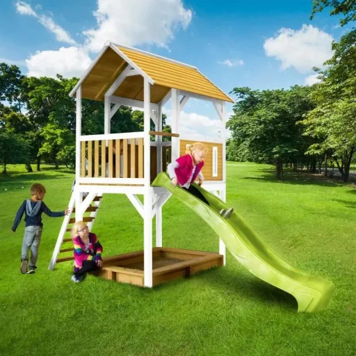 Pumba Spielturm Braun/Weiß - Lindgrüne Rutsche