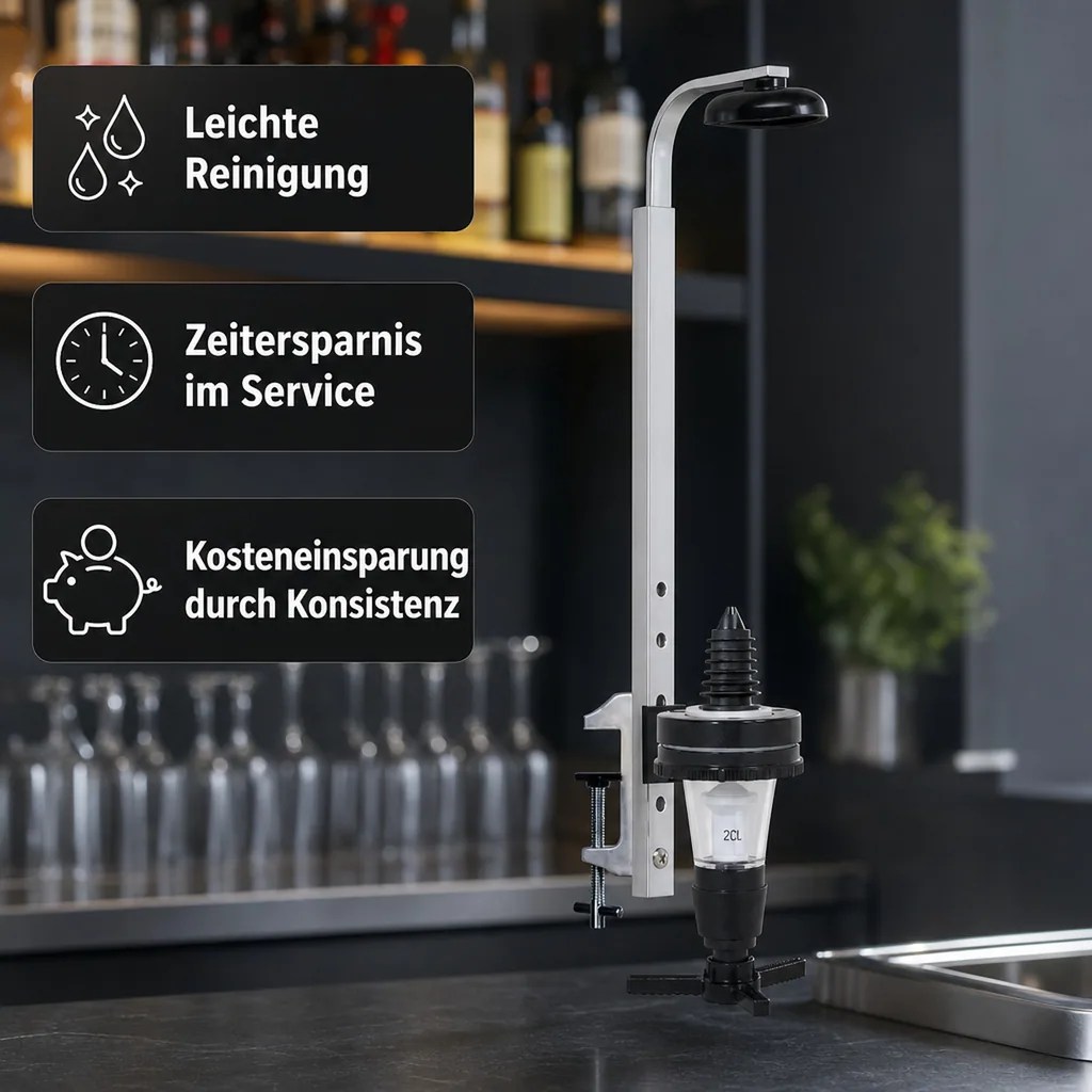 PRIMA Portionierer 2,0 cl (20 ml) für Schnapsflaschen 0,7 - 1,0 Liter - Platzsparend mit Regalhalter