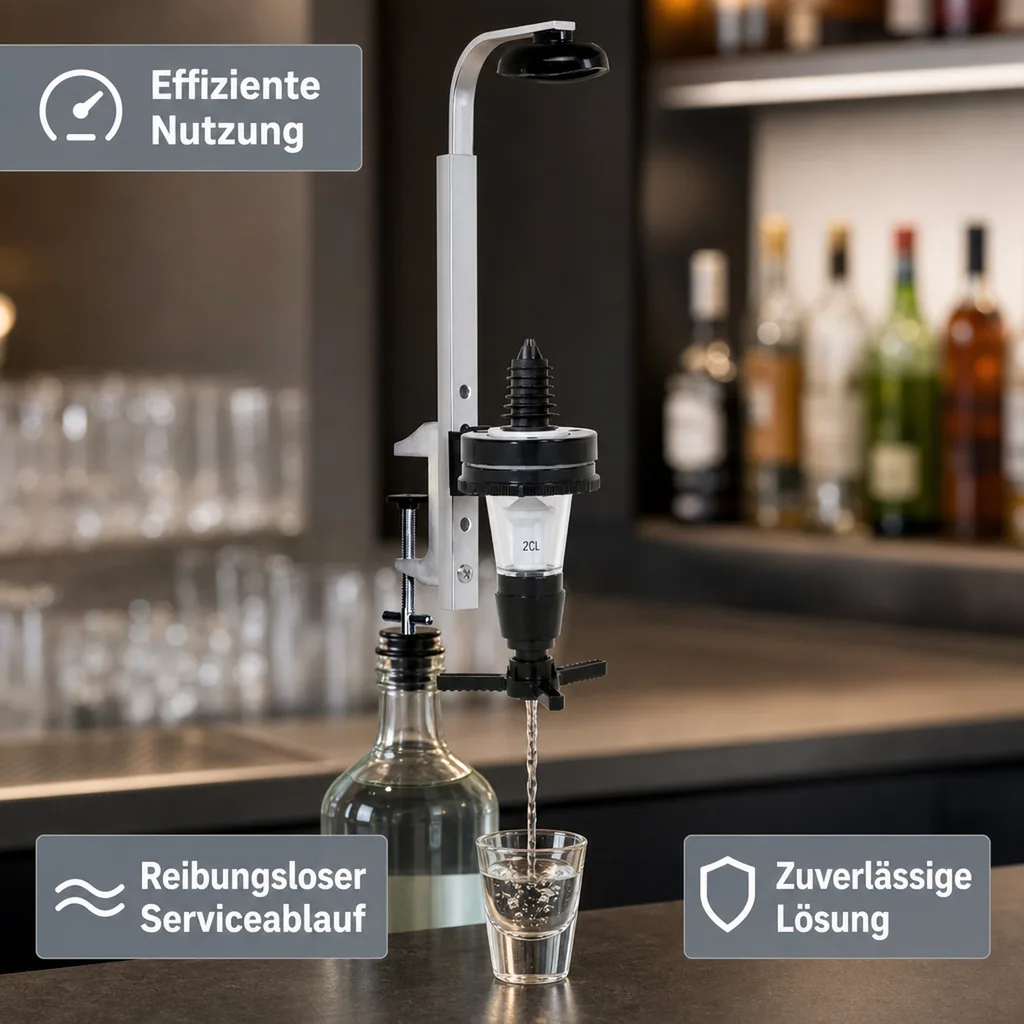PRIMA Portionierer 2,0 cl (20 ml) für Schnapsflaschen 0,7 - 1,0 Liter - Platzsparend mit Regalhalter
