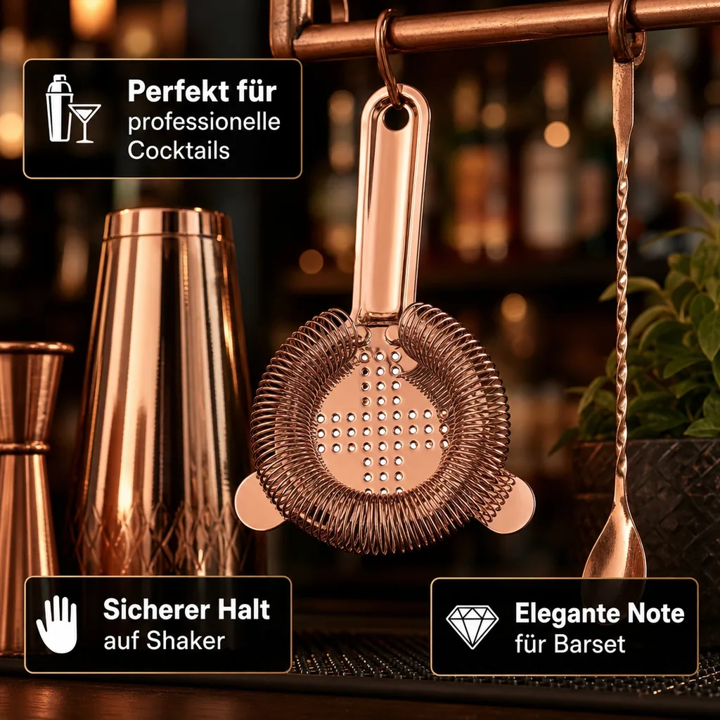 Strainer cocktail, Cocktailsieb, Barsieb - Edelstahl 304, Kupfer-Optik