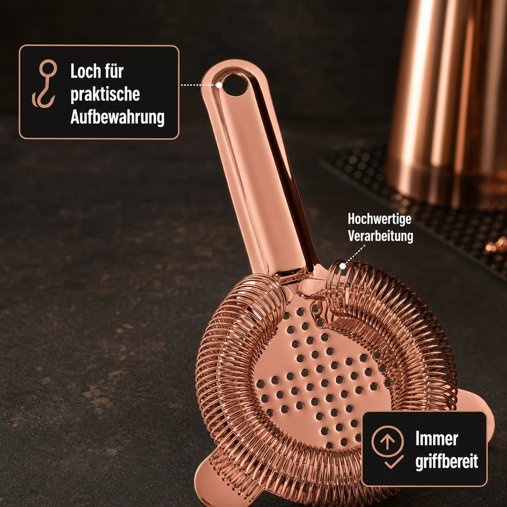 Strainer cocktail, Cocktailsieb, Barsieb - Edelstahl 304, Kupfer-Optik