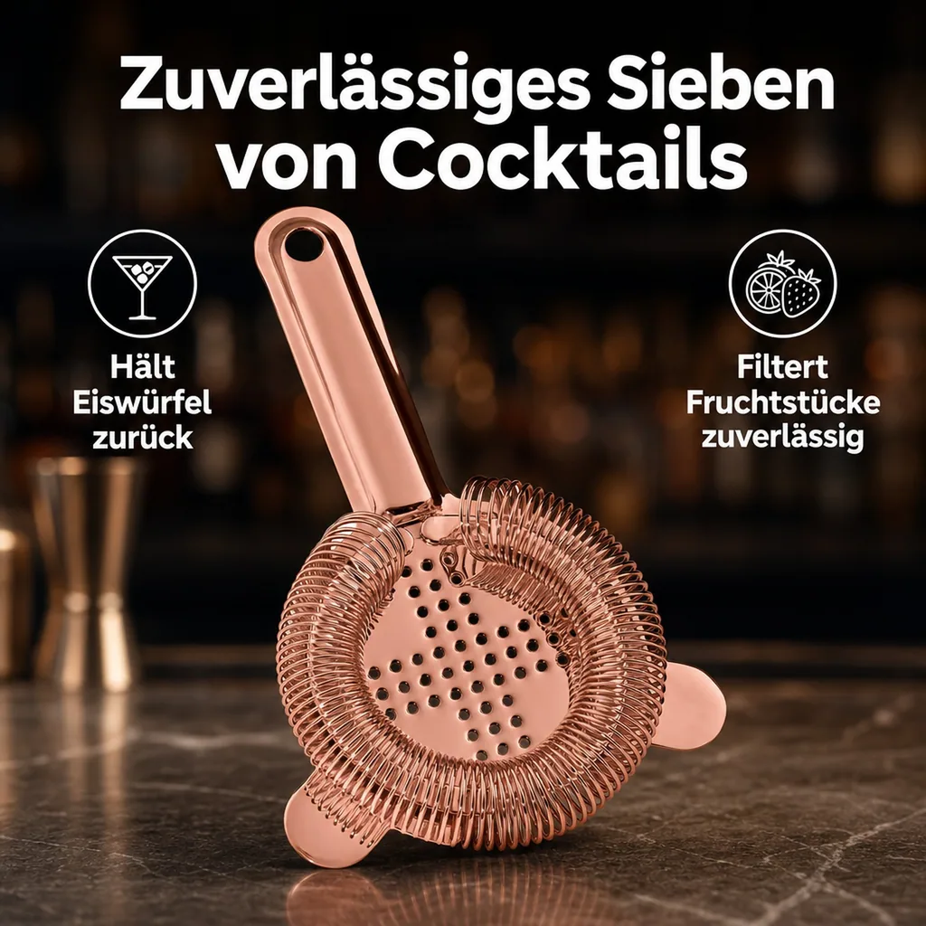 Strainer cocktail, Cocktailsieb, Barsieb - Edelstahl 304, Kupfer-Optik