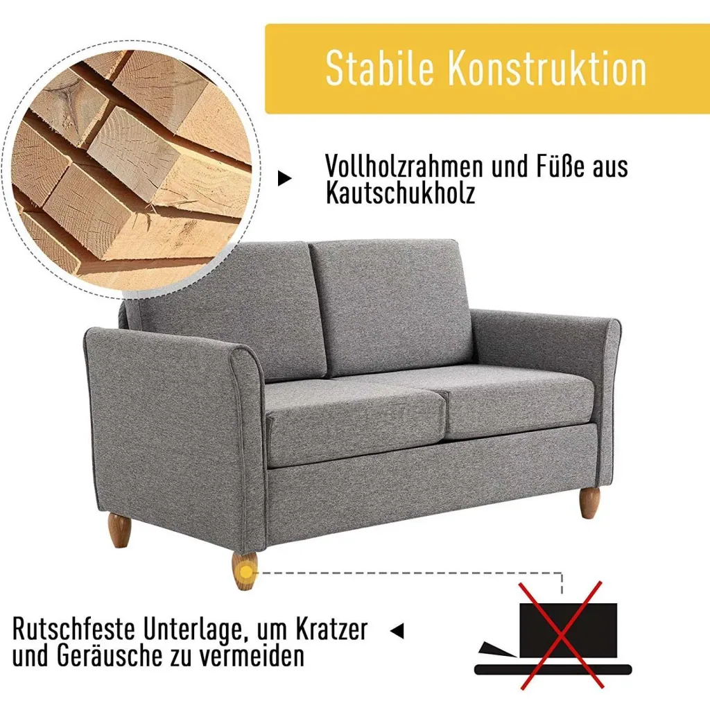 Doppelsofa 2-Sitzer-Sofa abnehmbar mit Kissen 200 kg-Belastbarkeit Leinen Schaumstoff Hellgrau 141 x 65 x 78 cm