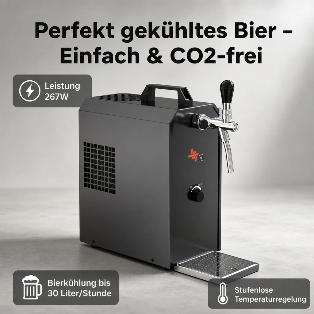 Zapfanlage, Bierzapfanlage JET 30K Bierkoffer mit Luftpumpe Durchlaufkühler 1-leitig Trockenkühler, bis zu 30 Liter/h