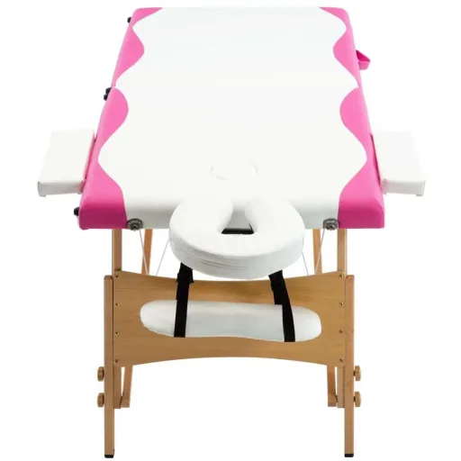 Klappbarer Massagetisch 2 Zonen Holz weiß und rosa