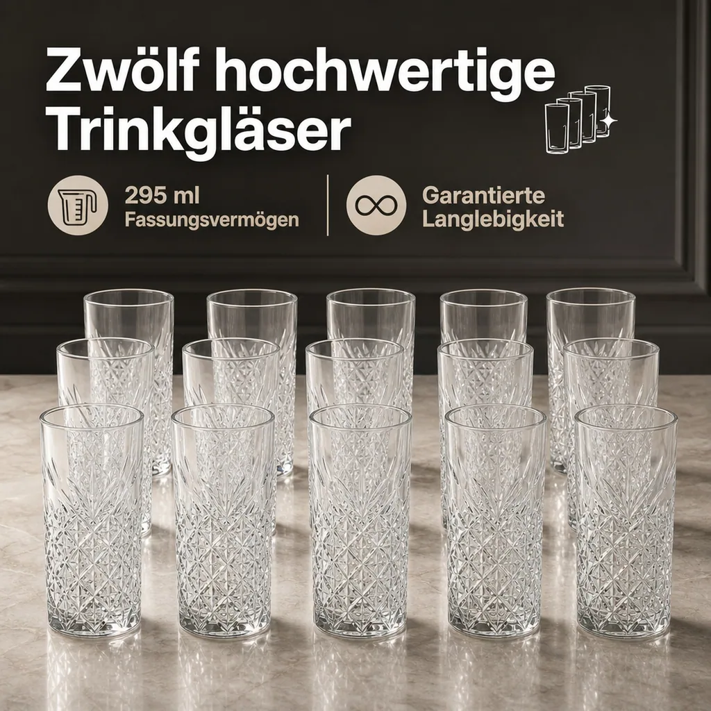 Longdrinkgläser, Trinkgläse - 12er-Set - Timeless, 295 ml