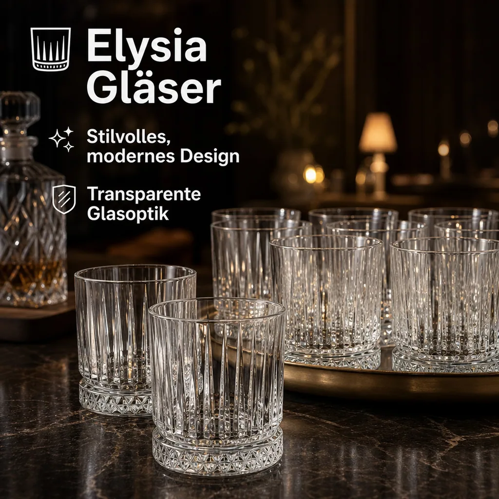 Whiskygläser, Whiskybecher - Elysia, 12er-Set, Stilvolle Gläser für Whisky & mehr, 210ml