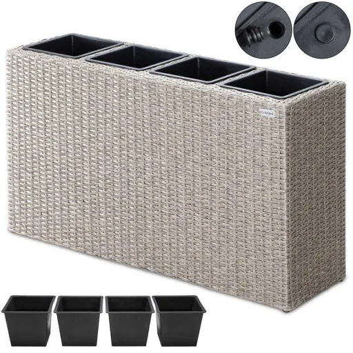 Polyrattan Pflanzgefäß creme 95x27x60cm
