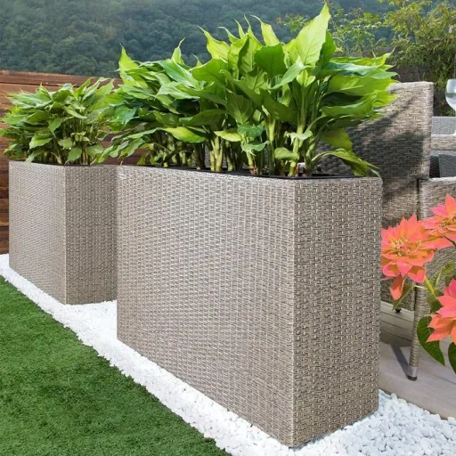 Polyrattan Pflanzgefäß creme 95x27x60cm